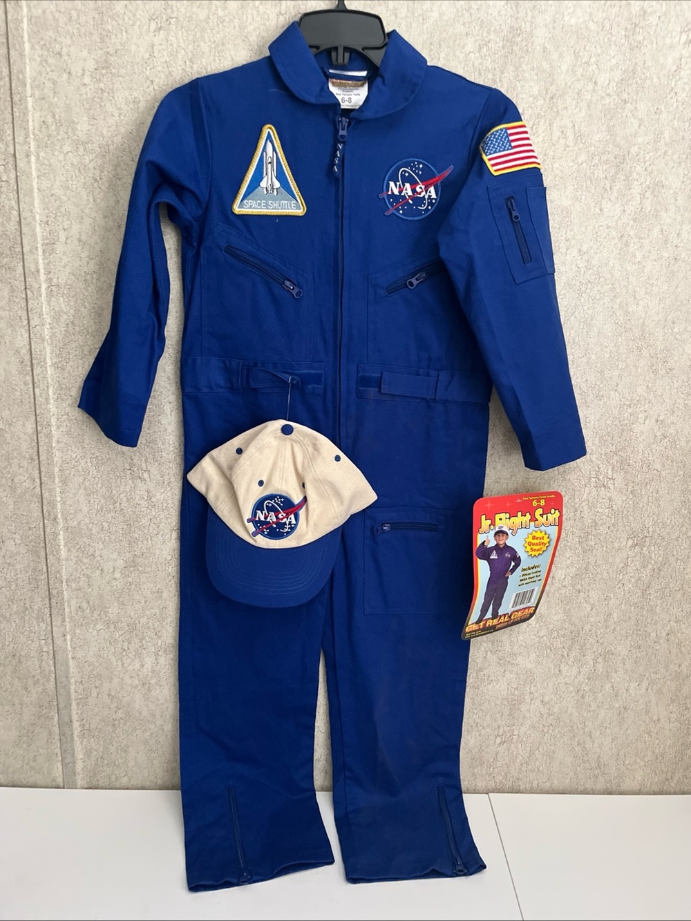 NASA Astronaut Costume Jr Flight Suit Halloween Jumpsuit w/cap Child 6-8 New